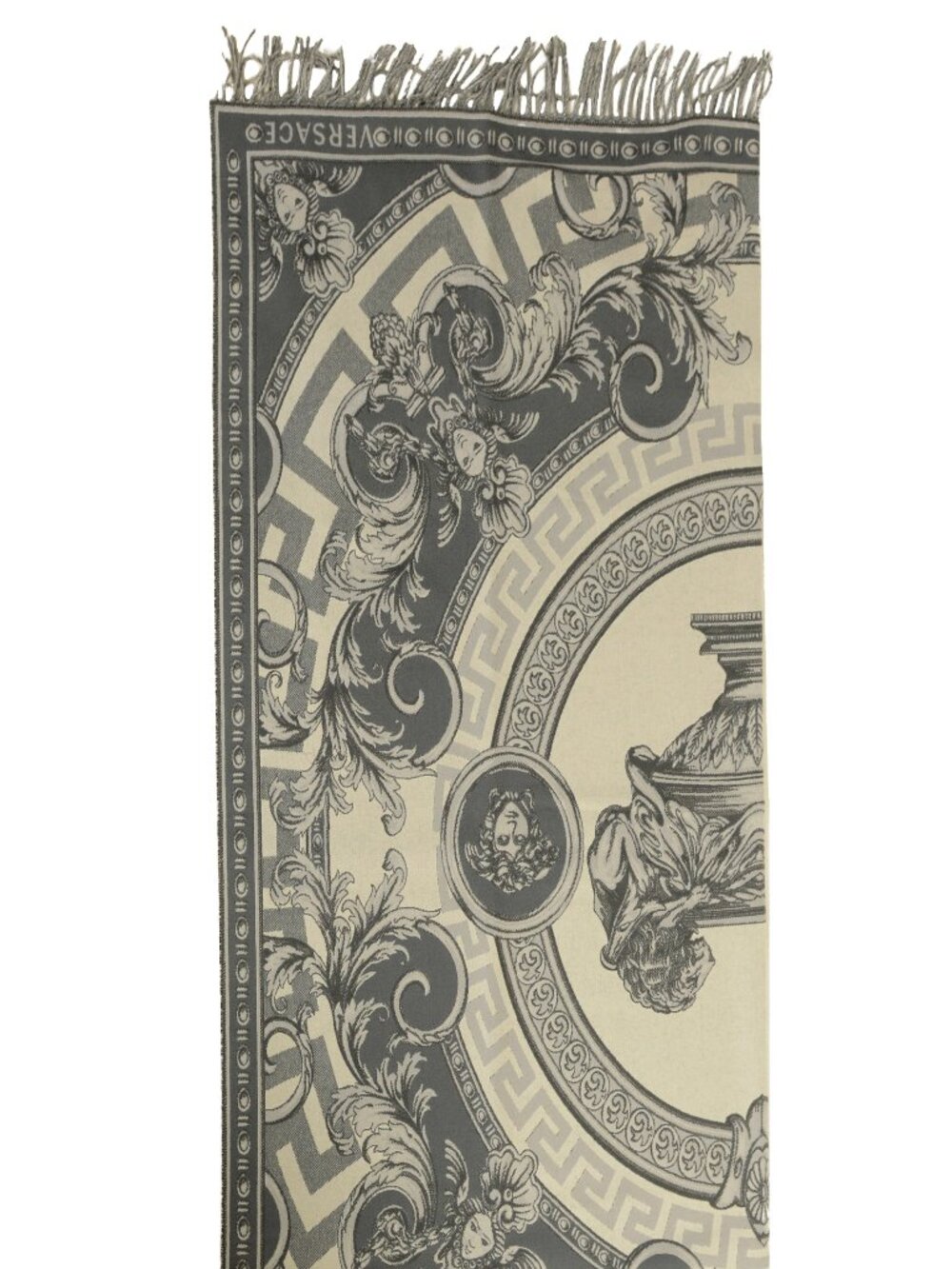 Versace "La Coupe Des Dieux" Silver Wool Cashmere Blanket Throw